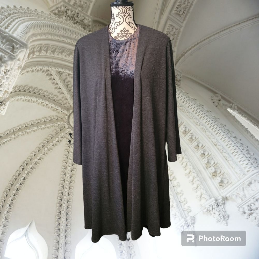 Badgley Mischka Gray Velvet Overcoat Cardigan Dress 10